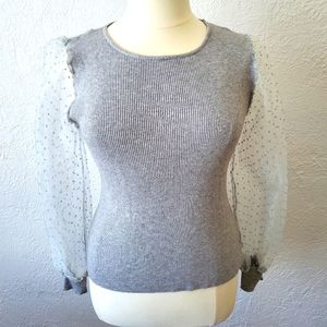 Forever 21+ Grey Top With Sheer Sleeves